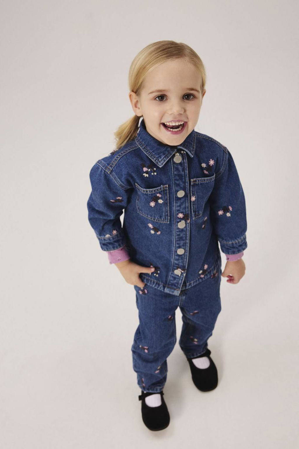 NAME IT gebloemde loose fit jeans NMFBELLA dark blue denim