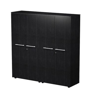 Bibliothèque haute double Flora - L162,8xP43xH158,2 cm - portes mélaminés - 6 étagères - frêne noir