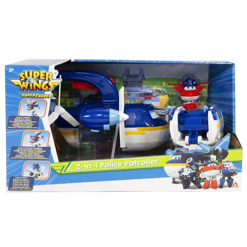 SUPER WINGS - AVION POLICE PATROLLER 2 EN 1 + 1 FIGURINE