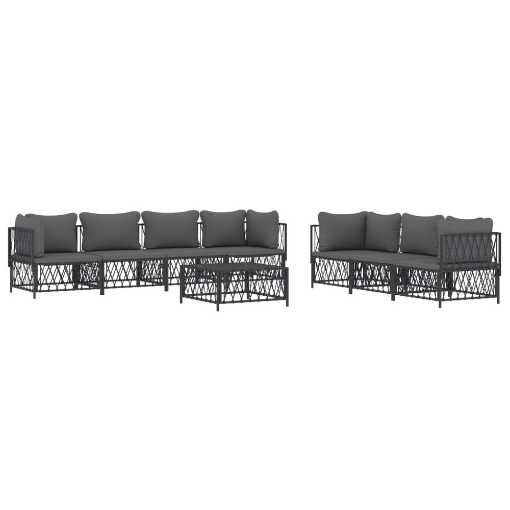 Salon de jardin meuble d'extérieur ensemble de mobilier 8 pièces avec coussins anthracite acier