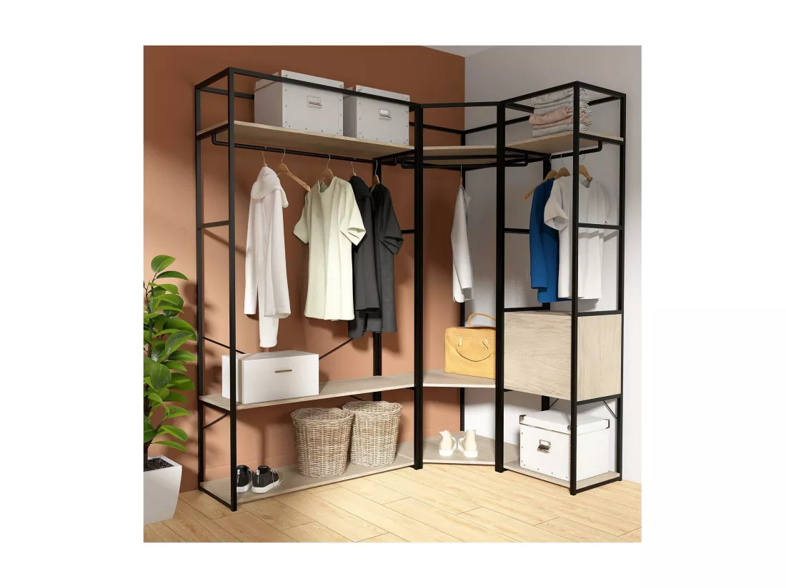 Portants vêtements bois et métal avec module fermé - Lot de 3 - JUNE