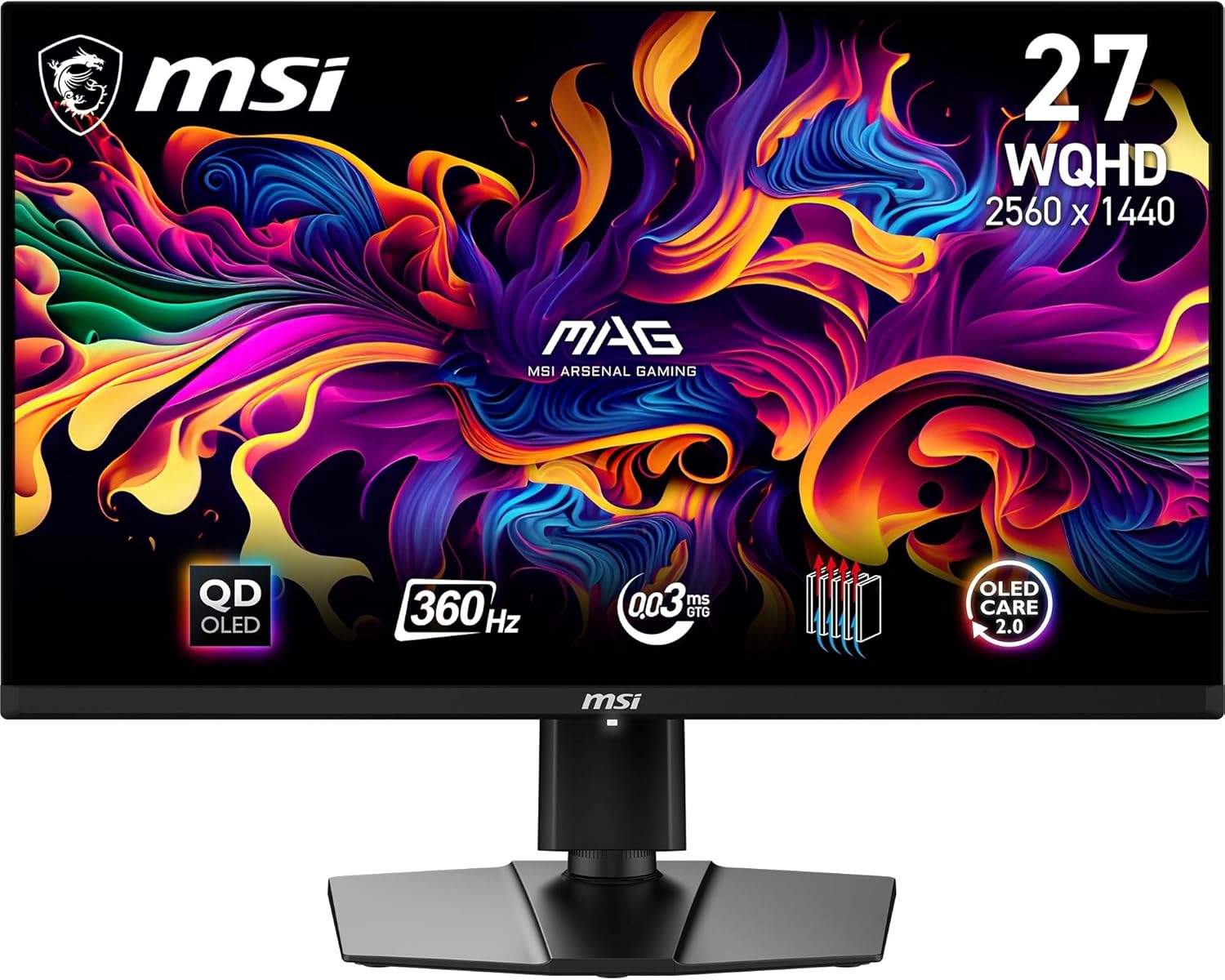 MSI MAG 271QPX QD-OLED écran gaming 26.5 pouces WQHD - Dalle 2560 x 1440 Quantum Dot OLED, 360Hz / 0,03ms, 99.1% DCI-P3, ΔE≤2, DisplayHDR True Black 400 - DP 1.4a, HDMI 2.1, USB Type-C