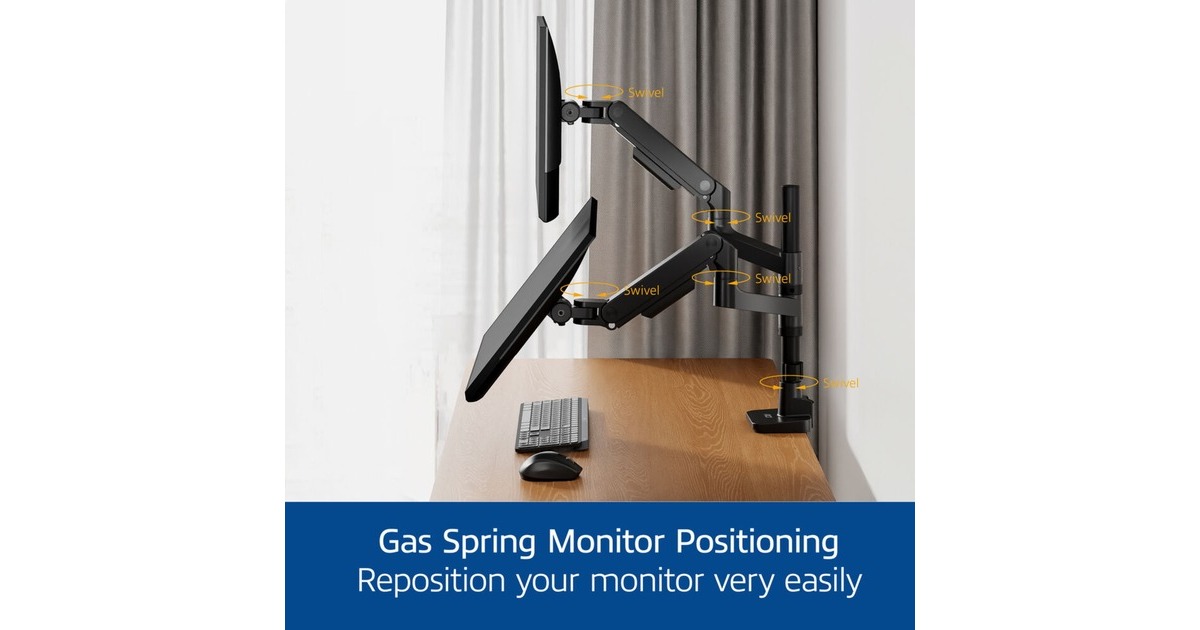ACT ConnectivityMonitorarm office premium, gasveer, paalbevestiging, 2 monitoren  (Zwart)