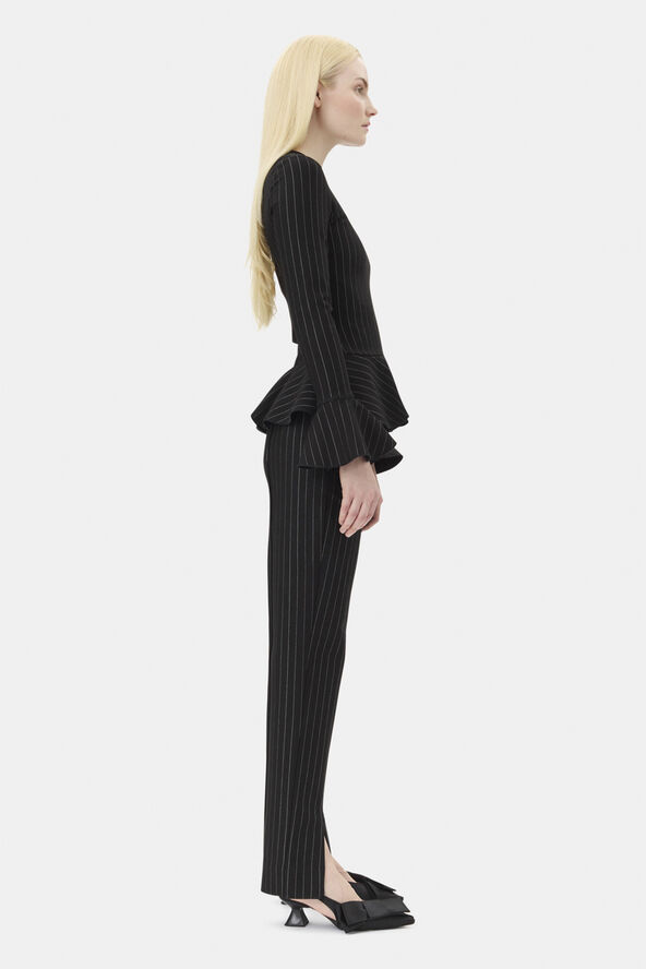 Ganni Compact Stripe Jersey Mid Waist Pan Black