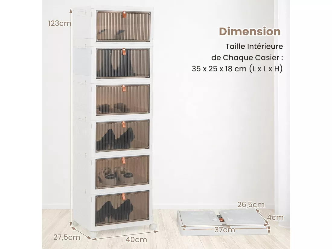 Boîte Rangement Plastique 90L, 6 Caisses de Rangement Pliables avec 4 Roulettes et Couvercles, Boite Empilable pour Chaussures, Jouets, Caisse pour Chambre, Salon, Cuisine (90L)