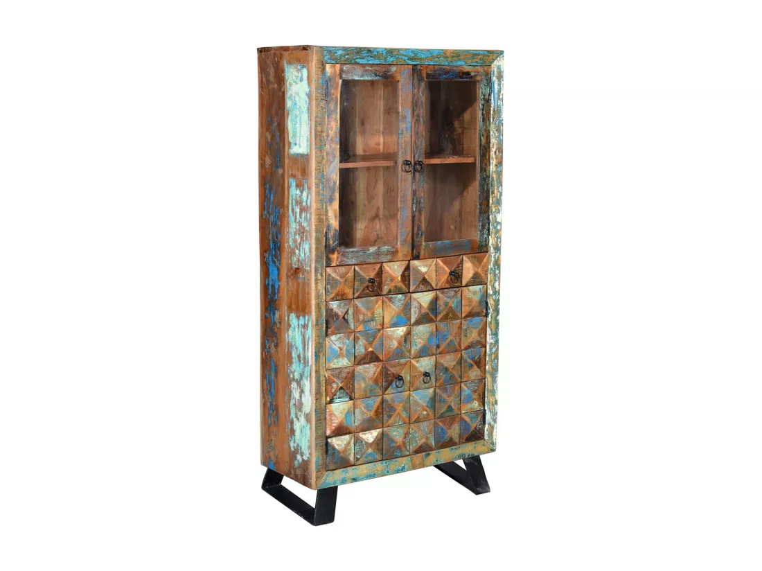 Vitrine exclusive en bois recyclé avec une finition multicolore MULTICOLOR.Giner y Colomer.180x40x90