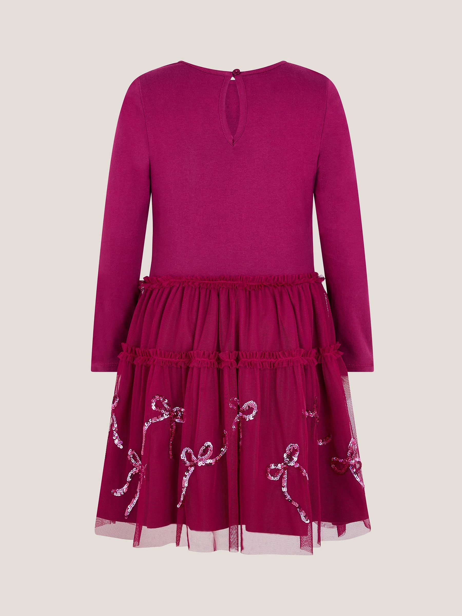 Monsoon Bow Embellished Jersey Tulle Dress
