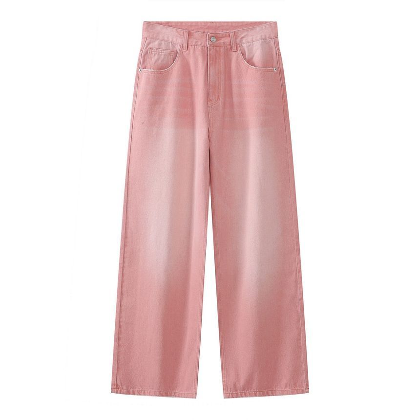 pinkdropper - Mid Rise Washed Wide Leg Jeans