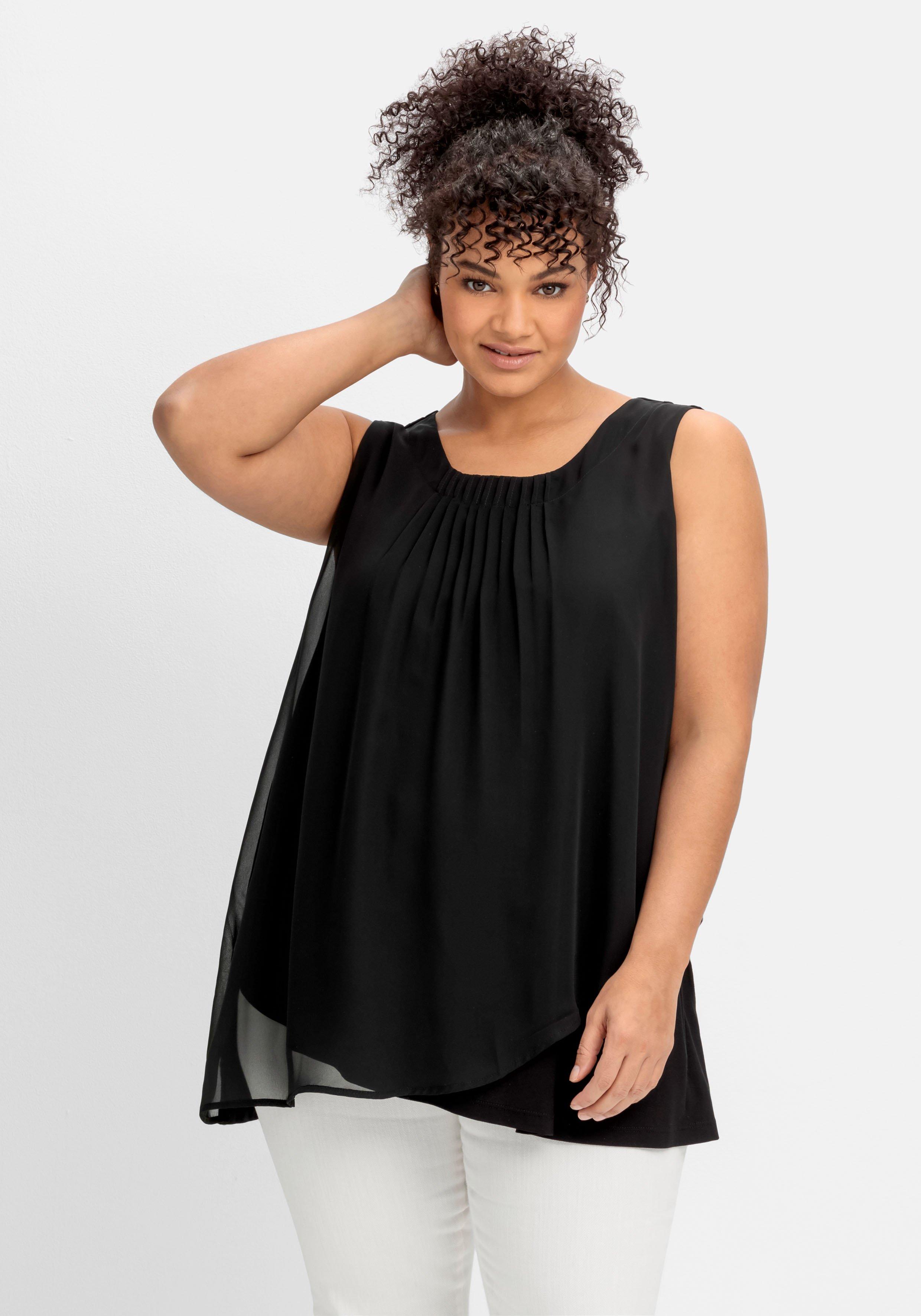 Doppellagiges Top aus Chiffon und Jersey