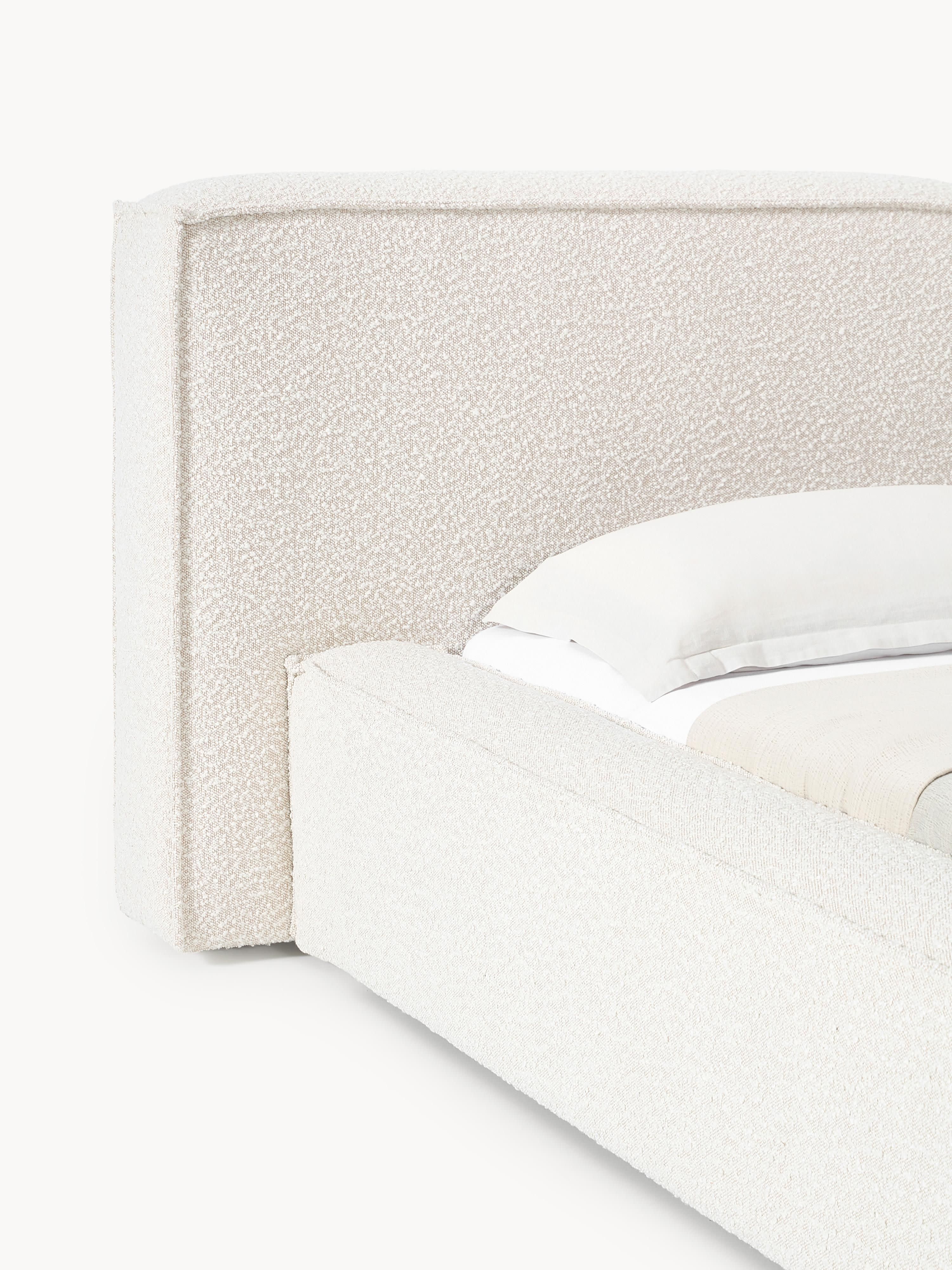 Bouclé gestoffeerd bed Lennon met opbergruimte