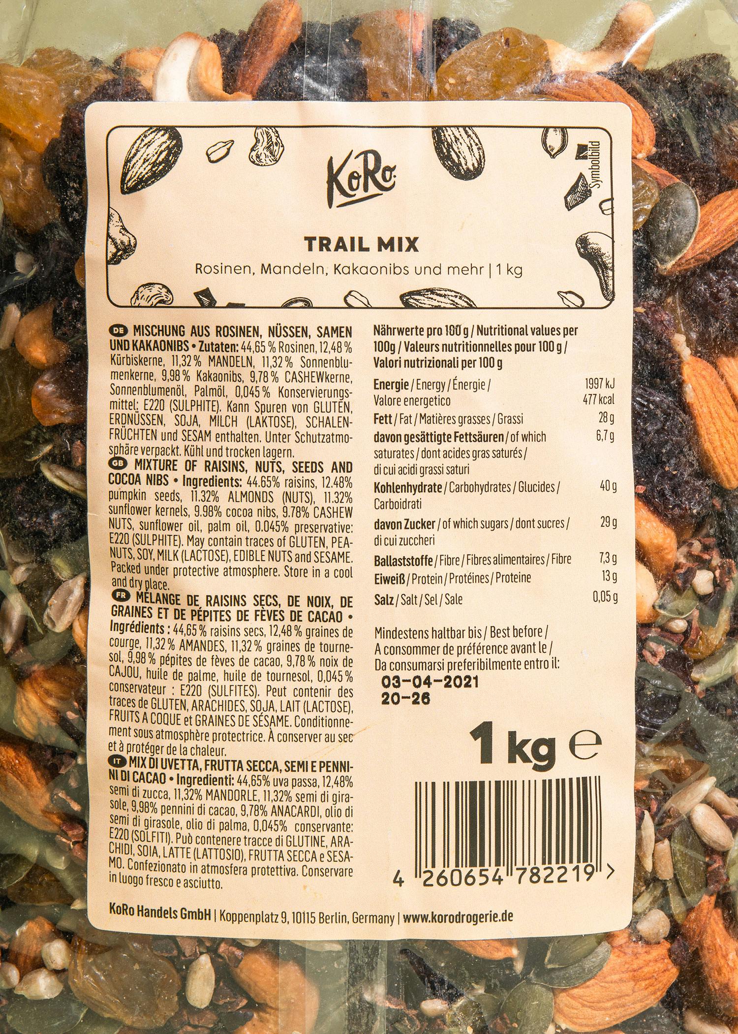 Studentenfutter mit Saaten und Kakaonibs 1 kg
