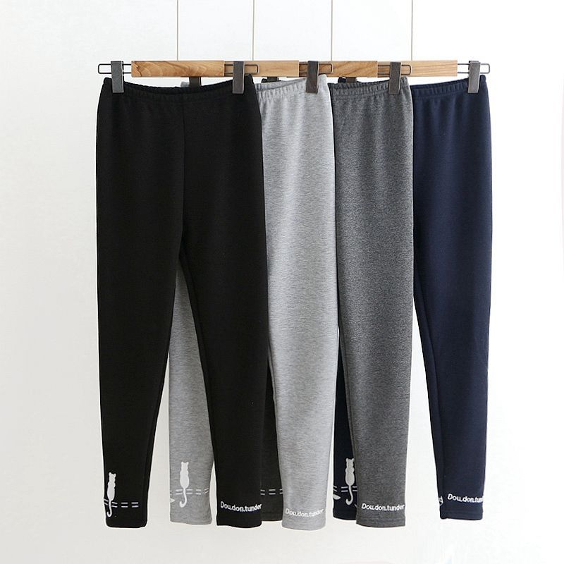 PANDAGO - Kat geborduurde fleece gevoerde legging
