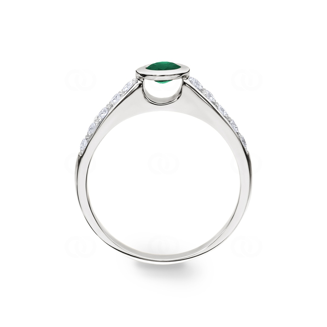 Verlobungsring 750/18 K Weissgold mit Diamanten 0.26 ct H/Si und Smaragd 0.27 ct