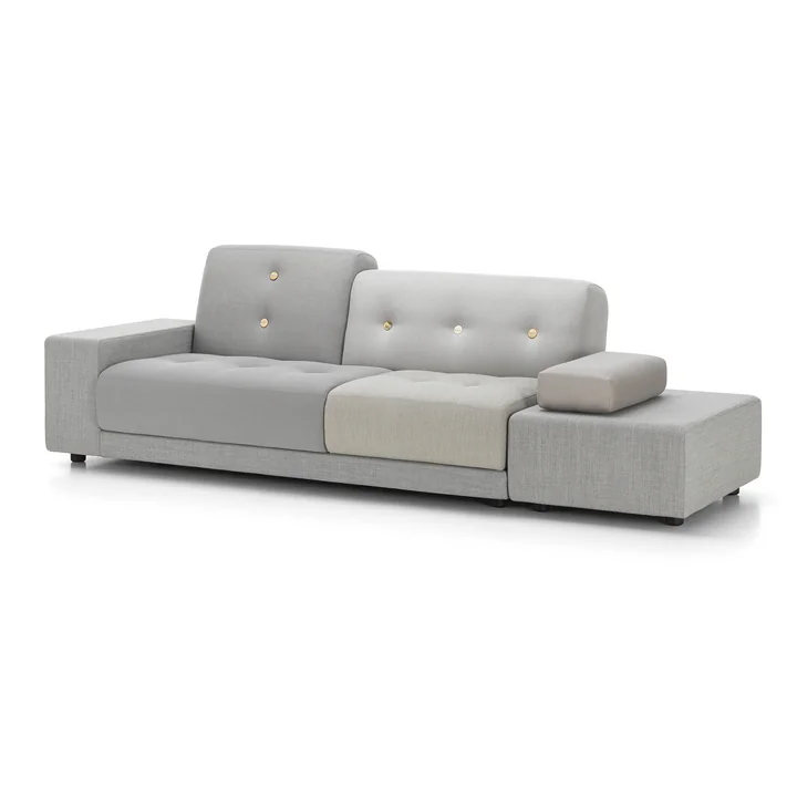 Vitra - Polder Sofa, Armlehne links / grau (Mix The Pebble Greys 04) (Knopset hell 01)