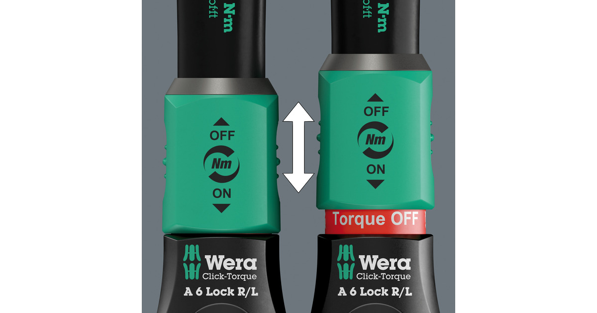 WeraClick-Torque Lock A 6 R/L draaimomentsleutel  (Zwart/groen, Instelbaar, Torque Lock functie, doorlopende bitopname (1/4
