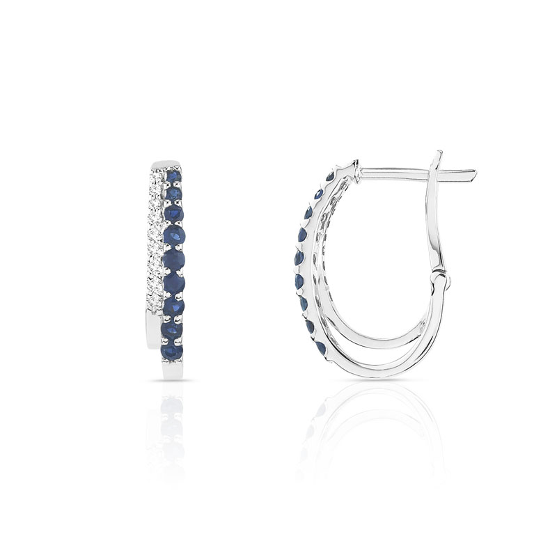 Boucles d'oreilles or 375 blanc dormeuses saphirs et diamants