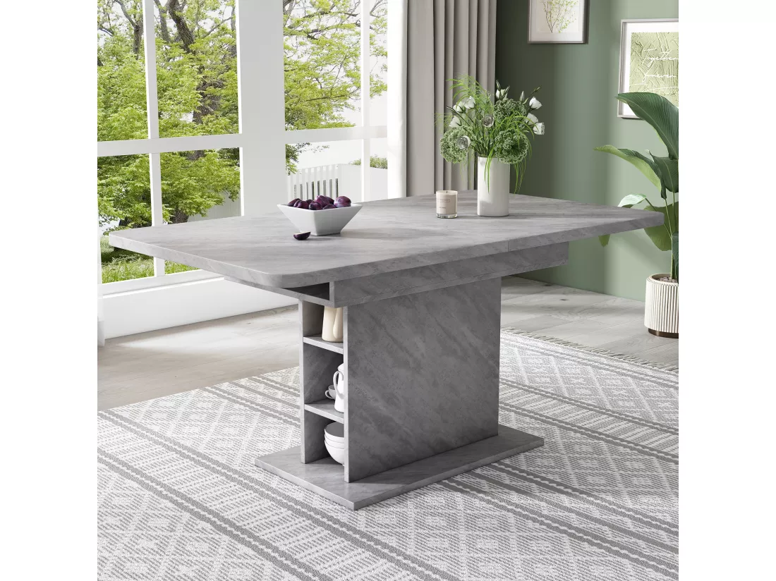 Table à manger extensible 4 à 6 couverts avec rangement - L130xW70xH75cm - Panneau de particules - Gris
