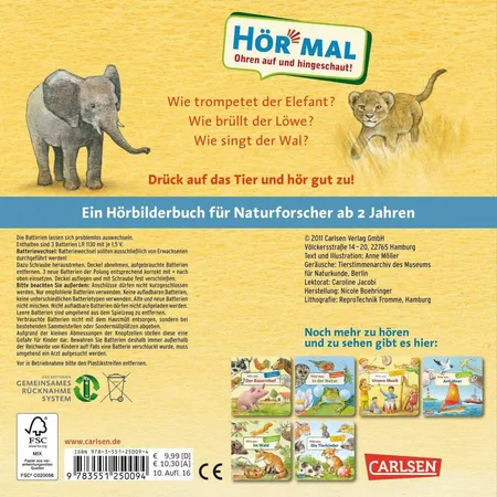 Carlsen Verlag Hör mal - Wilde Tiere, Soundbuch