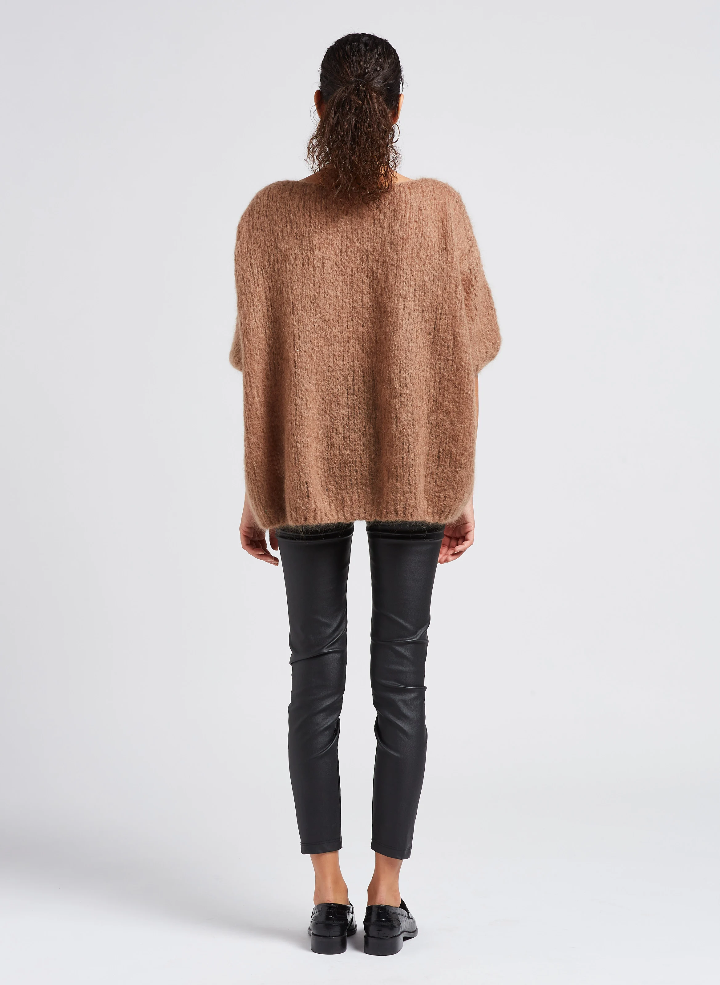 Pull col rond ample en laine mélangée | Marron