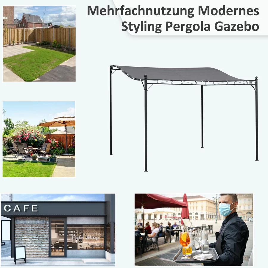 Outsunny Gartenpavillon mit geschwungenem Dach grau, schwarz