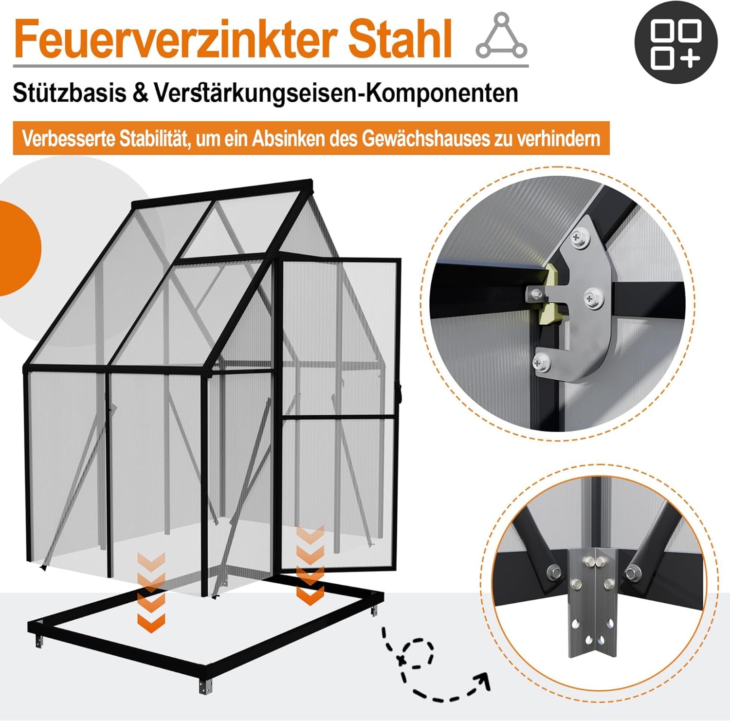 Premium Gewächshaus Aluminium 125x180x195cm 2.25m² Begehbares Garten-Gewächshaus mit verstärktem Fundament & Dachfenster & Tür Wetterfest & temperaturbeständig für Tomaten, Gemüse & Pflanzen