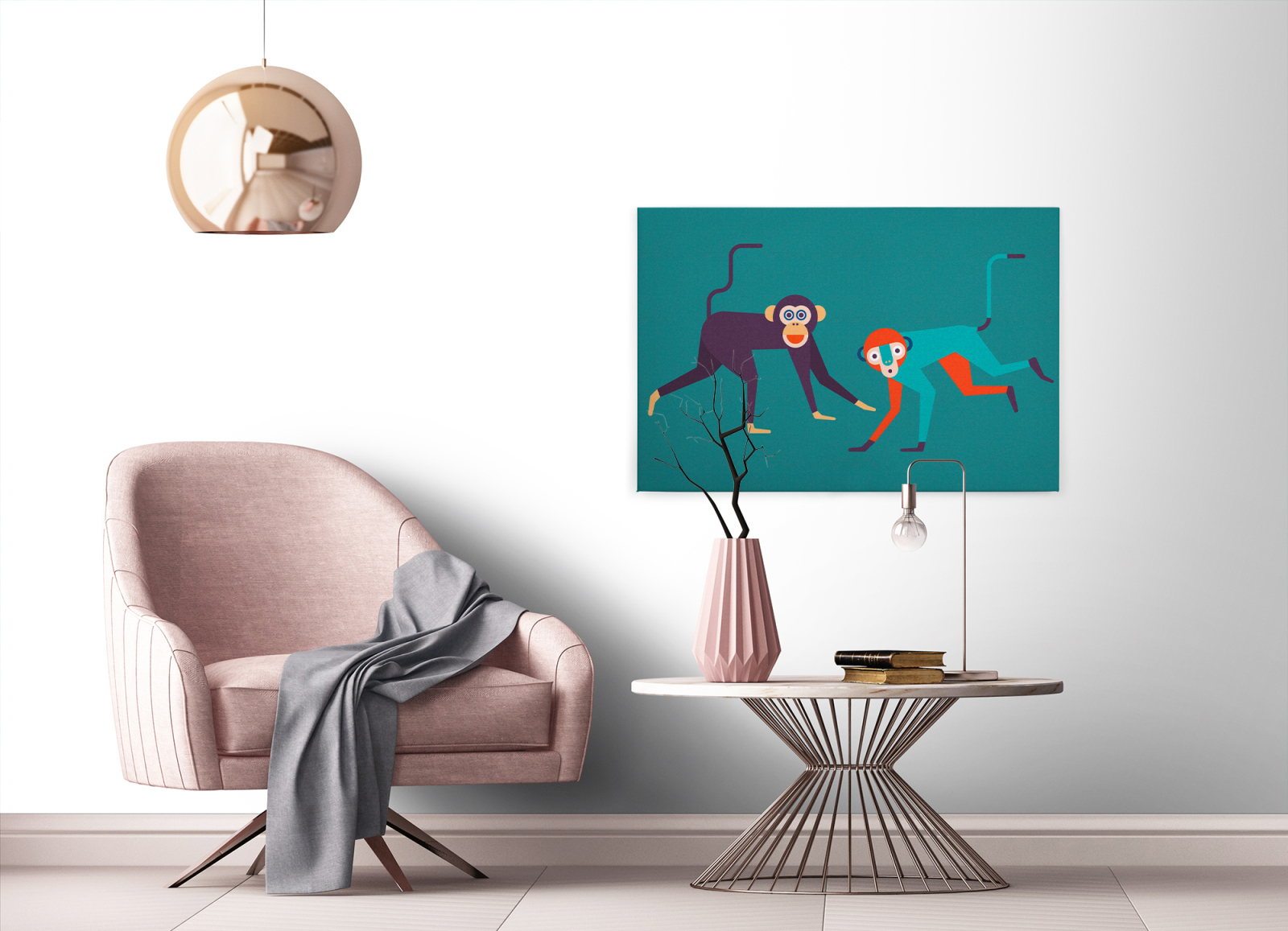 Leinwandbild AFFEN- türkis - 90x60 cm
