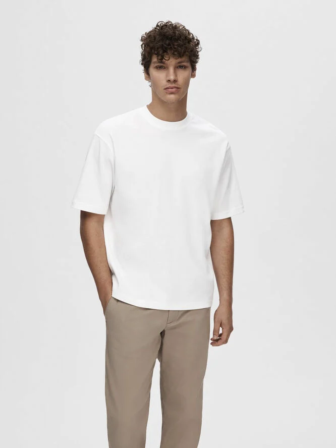 Selected Homme SLHLOOSEOSCAR SS O-NECK TEE NOOS Hvid