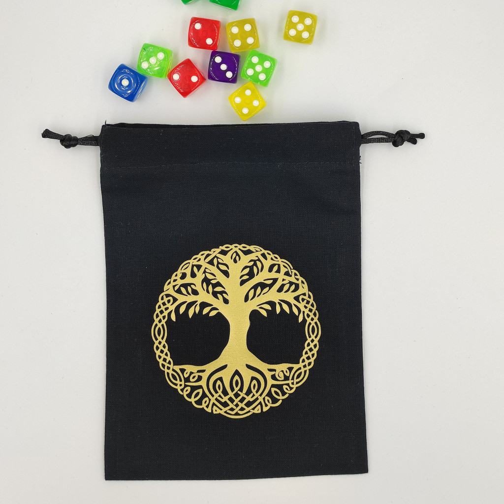 Bourse à dés noire Yggdrasil ou arbre de vie