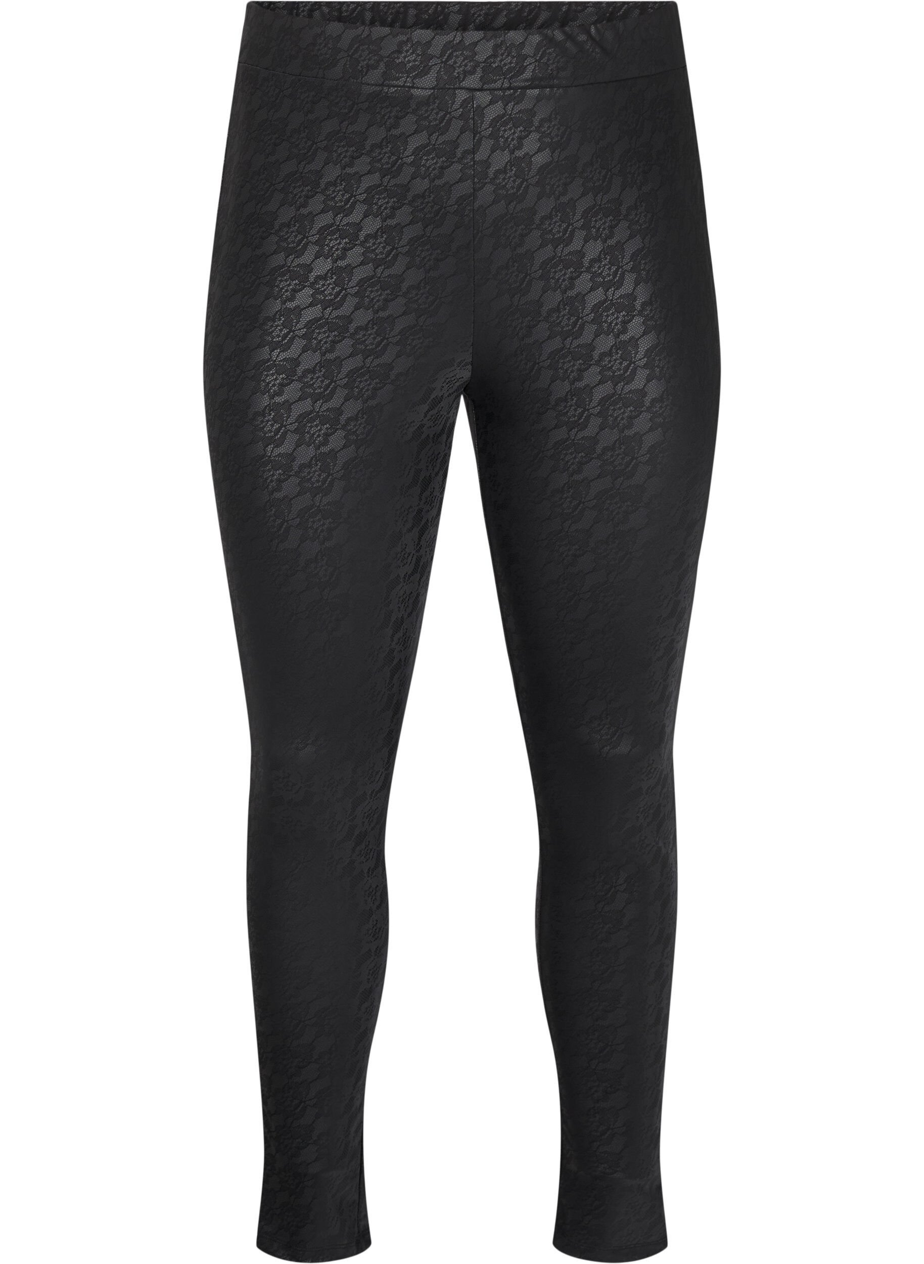 Leggings i imiteret læder med blondestruktur