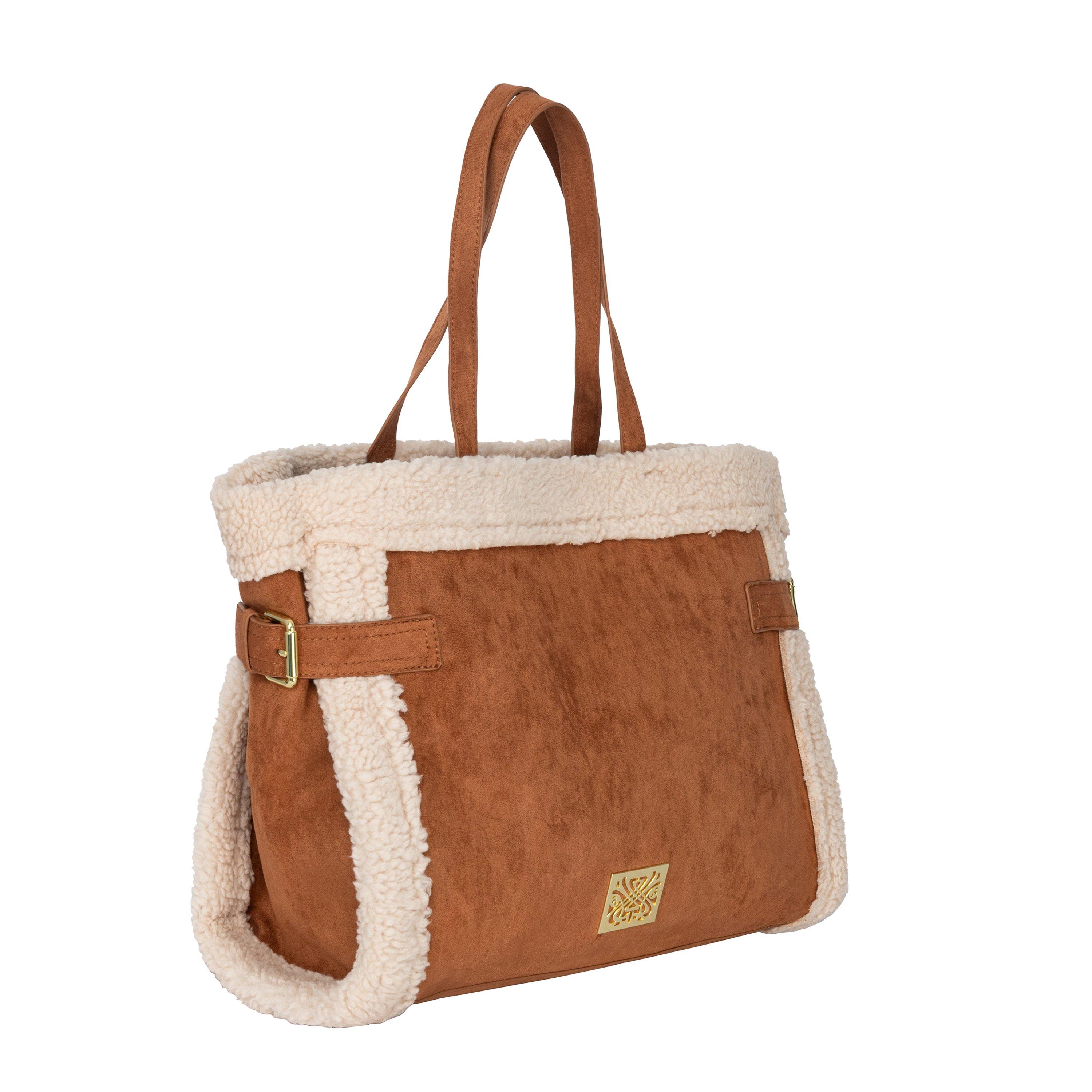 Biba Faux Shearling Trim Tote Bag