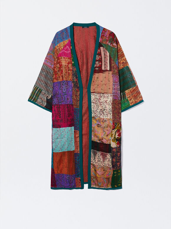 Quimono de seda patchwork - Multicolorido
