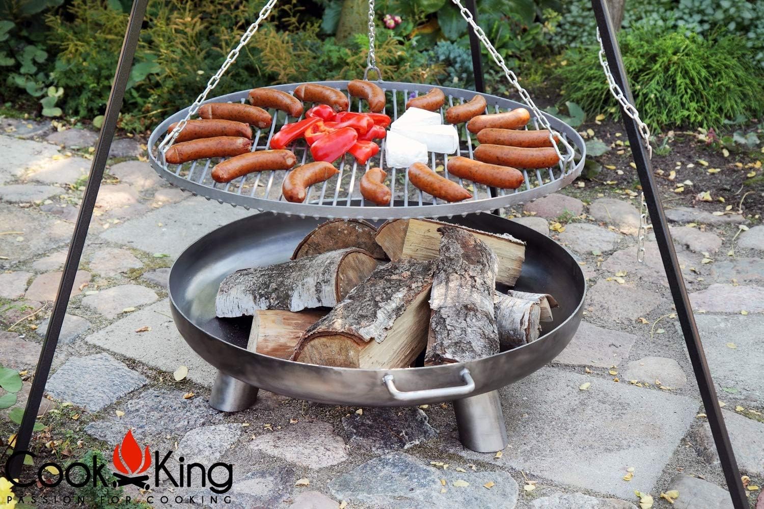 Set: Dreibein H 180 cm mit Grillrost Ø 80 cm Edelstahl + Feuerschale 