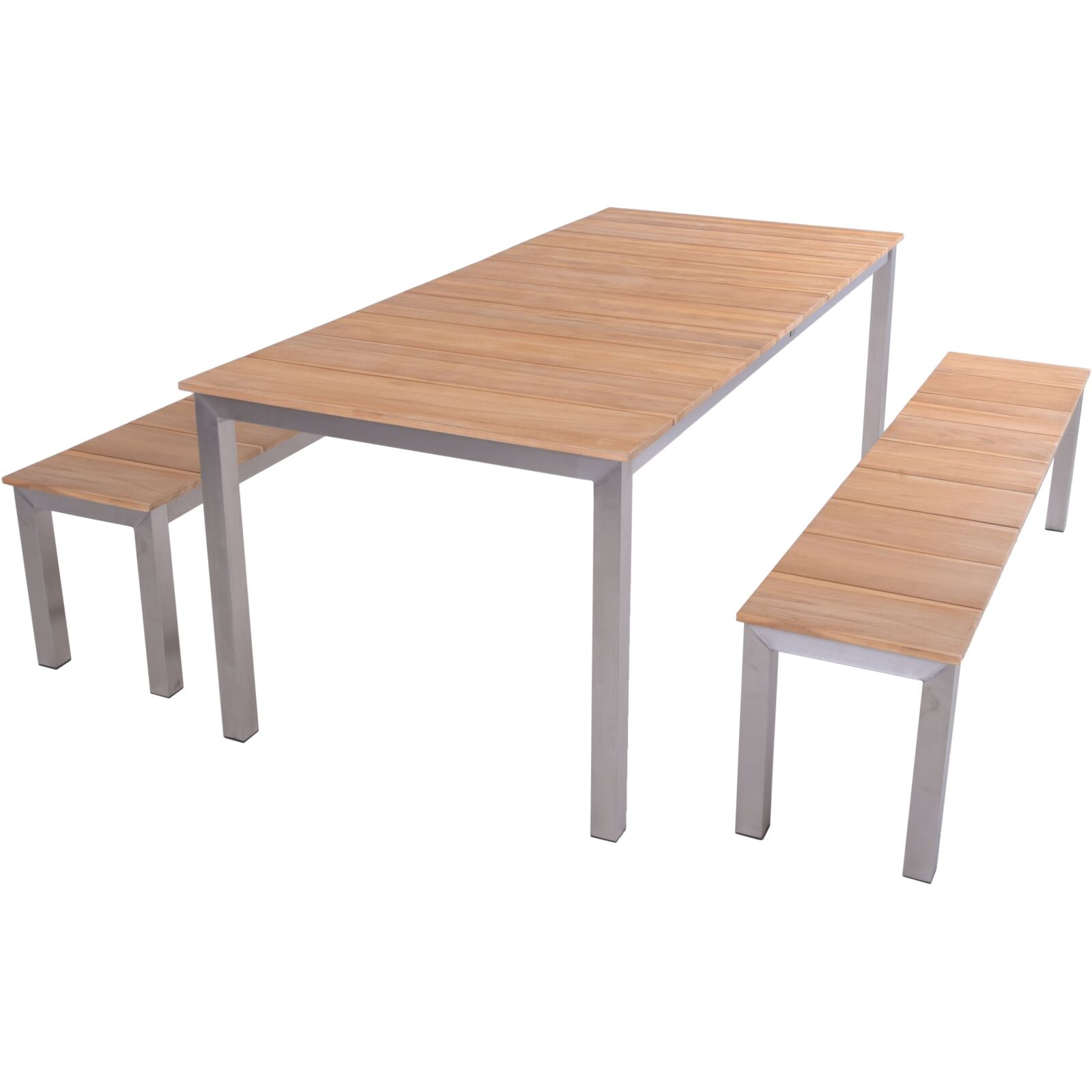 3-teilige Tischgruppe DALLAS - silber - Teak Massivholz