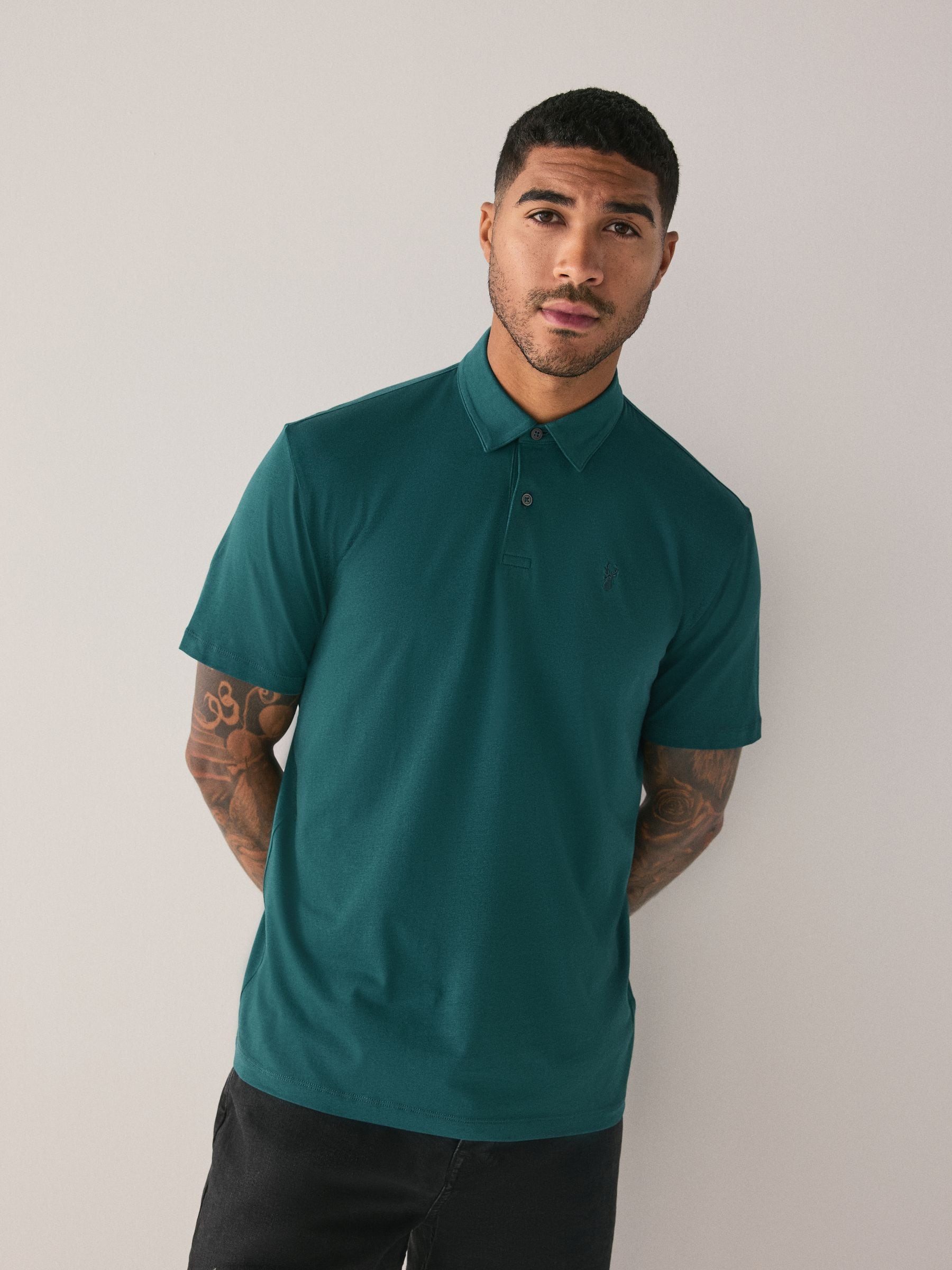 Blauwgroen/Zwart/Roest Rood - Set van 3 jersey poloshirts met korte mouwen