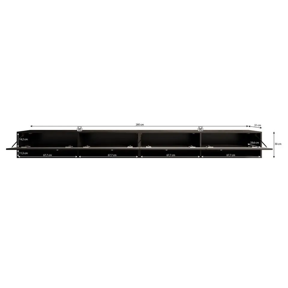 Meubella - TV-Meubel Asino - Zwart Visgraat - 280 cm