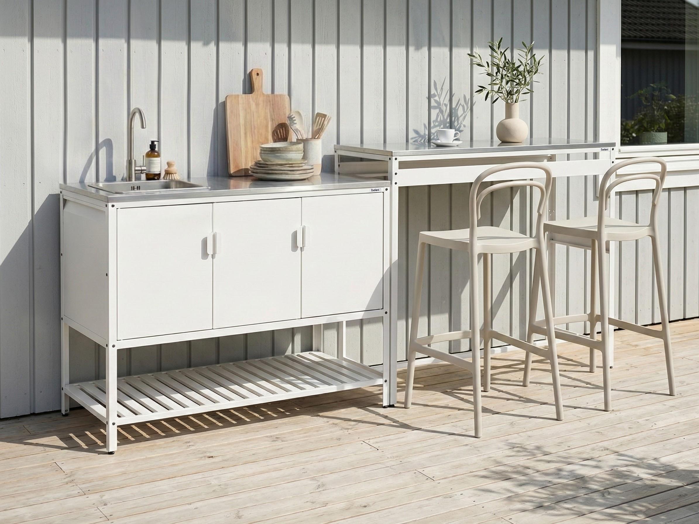 Tuin keukenset 2-delig met spoelbak MAENZA Metaal Wit
