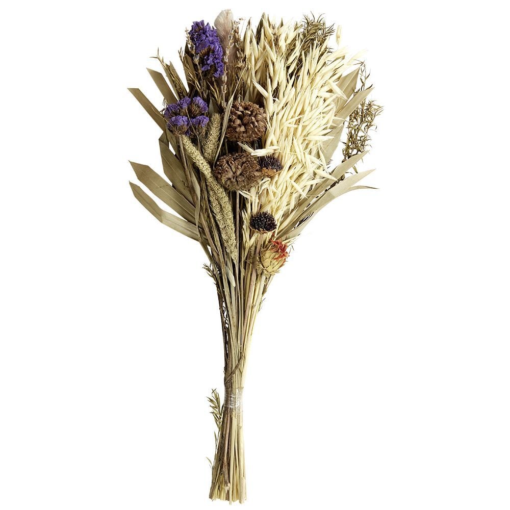 Bouquet de fleurs séchées vert et violet H50cm