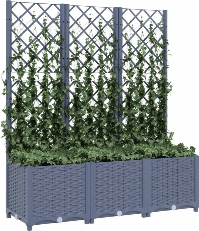 VidaXL - Plantenbak - Blauwgrijs - Polypropyleen - Met Latwerk