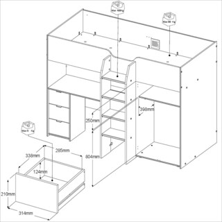 Parisot Hochbett TOM 1 weiß / braun