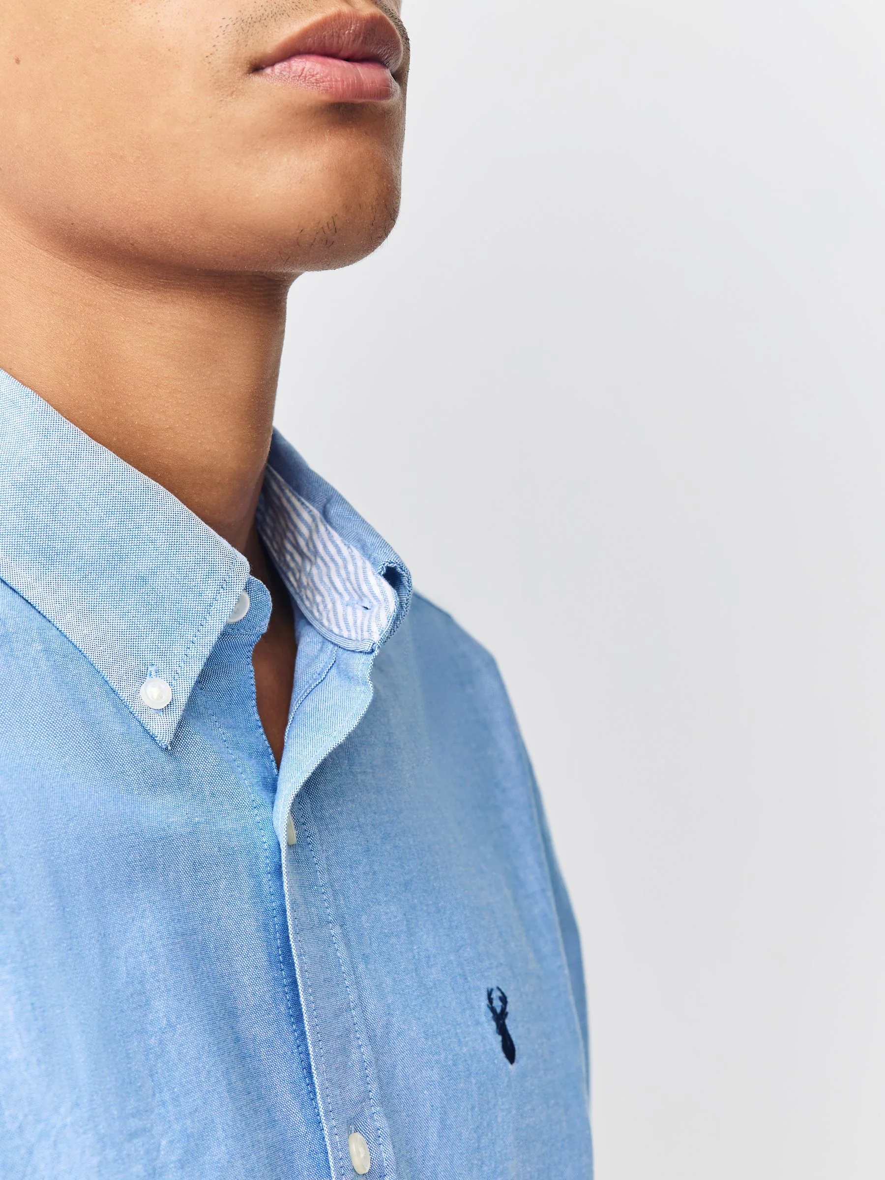 Lichtblauw - Slim Fit - Oxford-hemd met lange mouwen