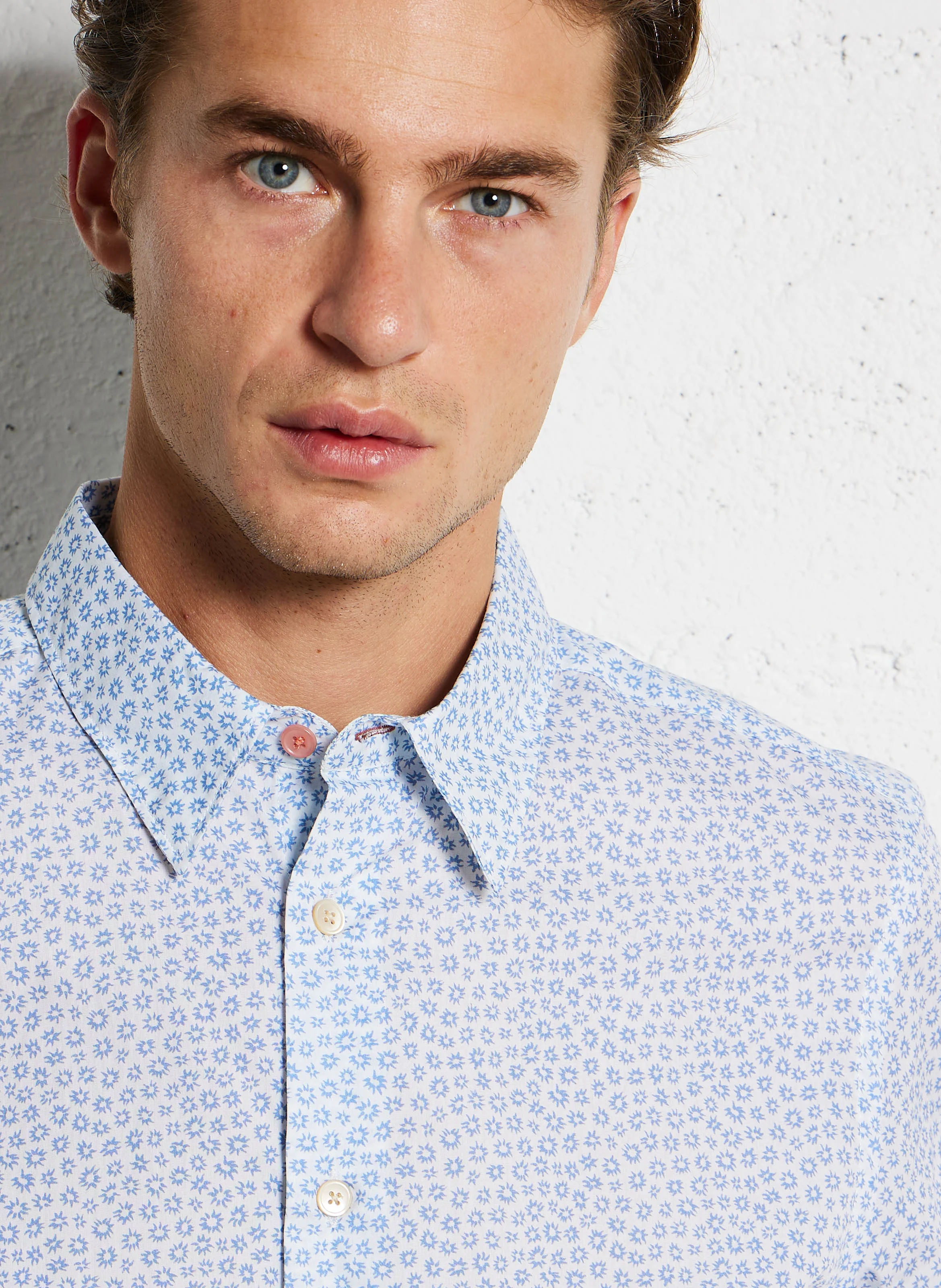 Chemise ajustée imprimée en coton| Bleu