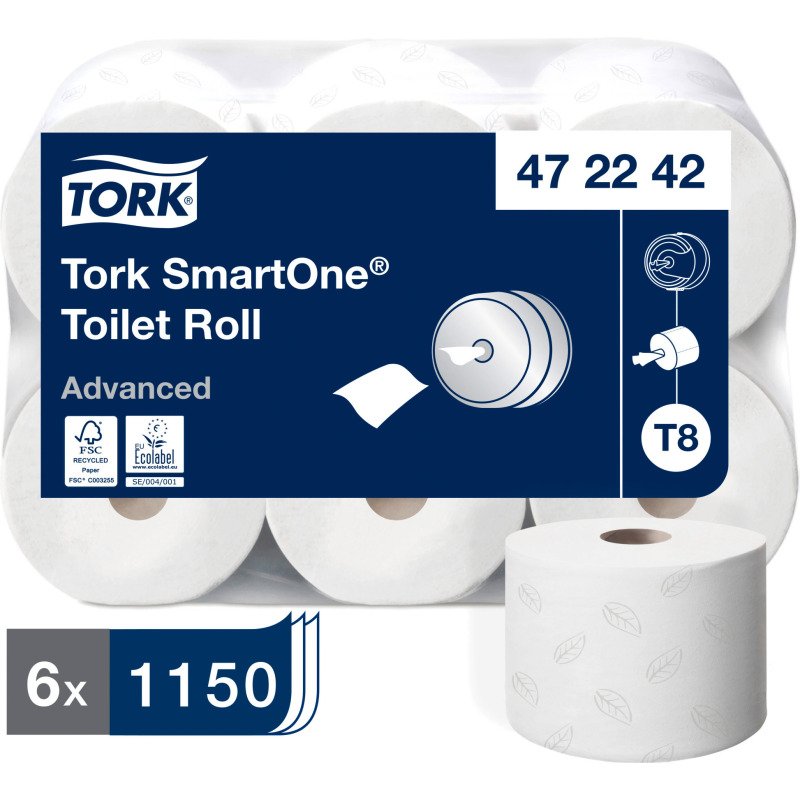 Tork SmartOne® Papier toilette rouleau blanc T8, Advanced, 2 plis, 6 x 1 150 feuilles