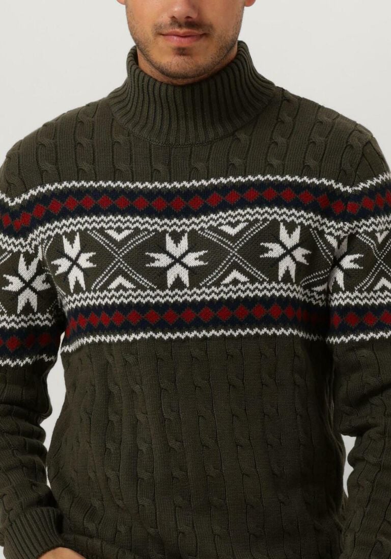 SELECTED HOMME donkergroene selected homme coltrui slhflake ls knit cable high ne