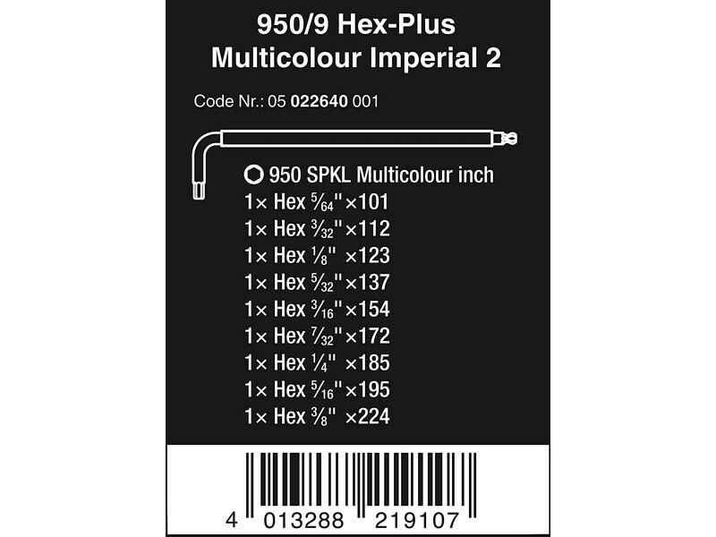 Wera Winkelschlüssel-Set 950/9 Hex-Plus Multicolour Imperia Winkelschlüsselsatz, Multicolour, zöllig