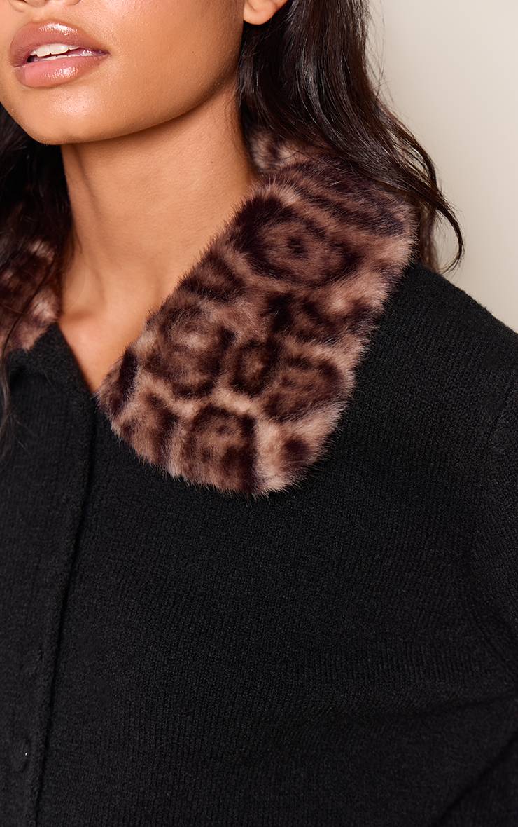 Noir Gilet Boutonné À Col En Synthétique Imprimé Léopard