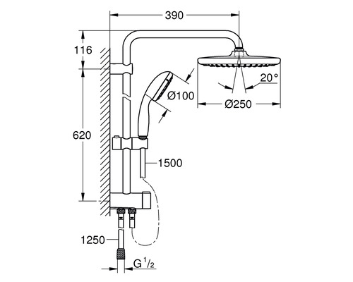 Douchekolom incl. omstelling GROHE Vitalio Start 250 chroom 26680000