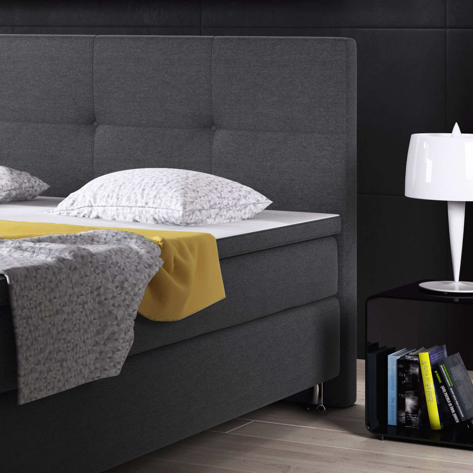 Boxspringbett - anthrazit - H3 - Webstoff - 180x200 cm