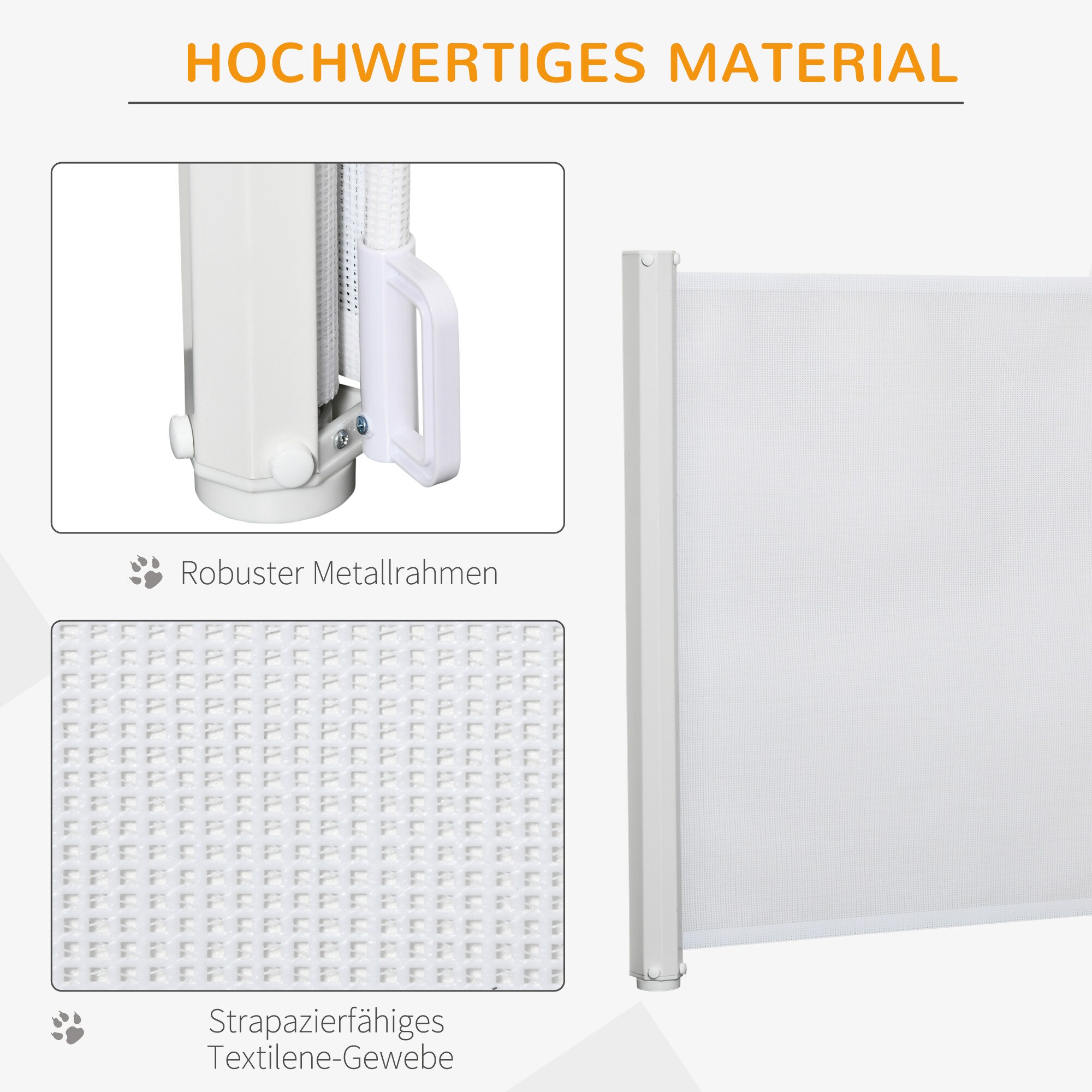 PawHut Hunde-Trennwand mit automatischer Aufrollenfunktion weiß 115L x 5,5B x 82,5H cm