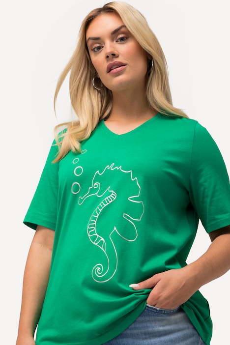 T-Shirt, Metallic-Tier, Classic, V-Ausschnitt, Halbarm