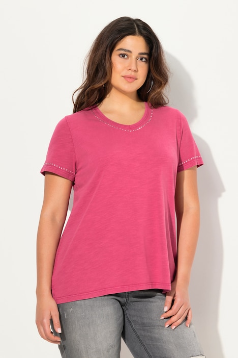 T-Shirt, cold dyed, Ziernieten, V-Ausschnitt, Halbarm